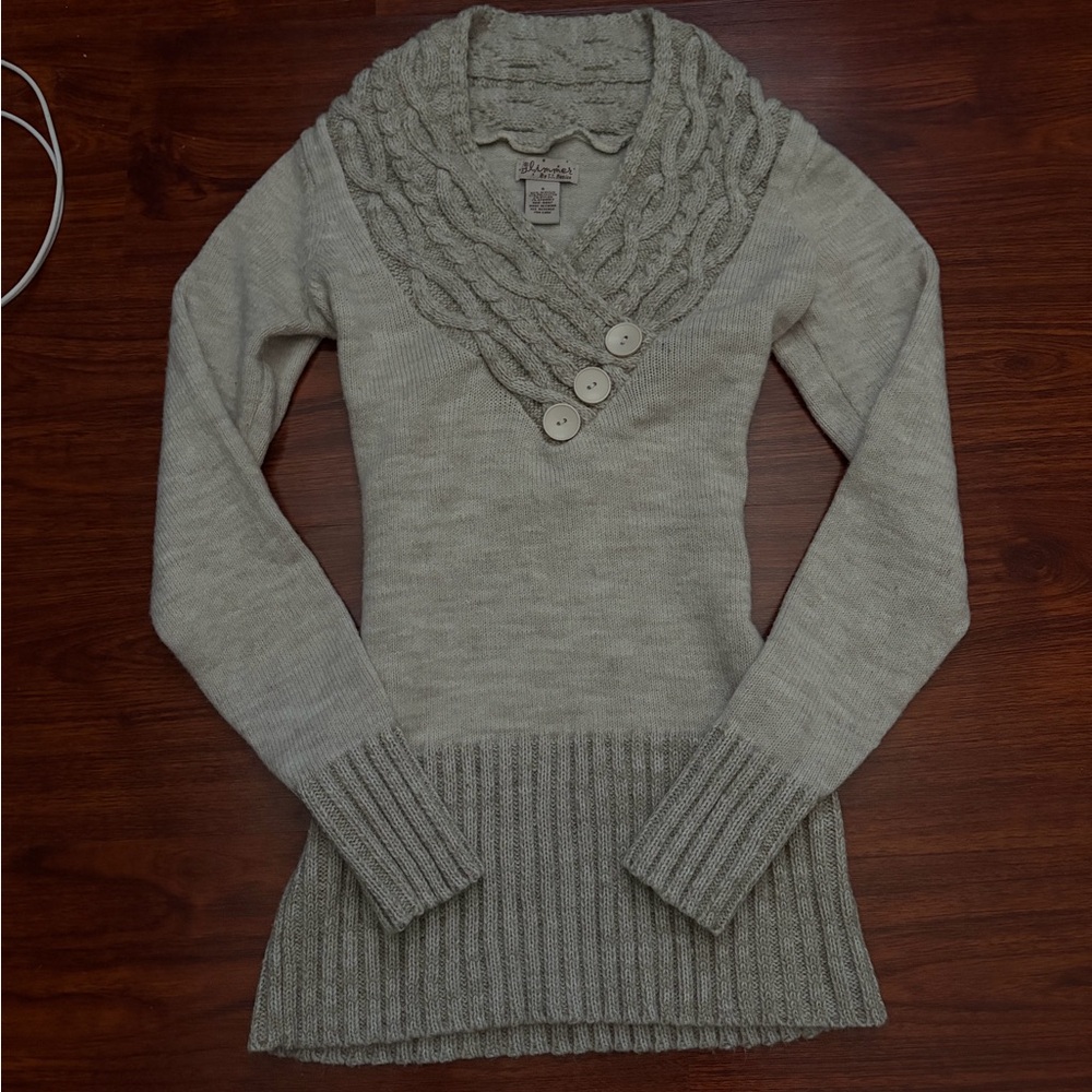 Shawl-Collar Cable V-Neck Sweater - Cream